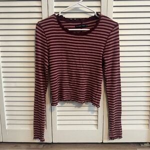 Abercrombie & Fitch Maroon Striped Long Sleeve Tee
